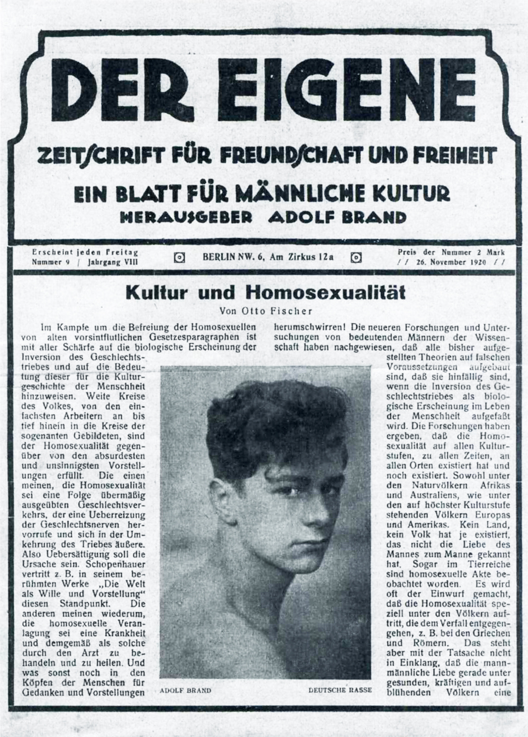 Der Eigene, Zeitschrift für Freundschaft und Freiheit, 26 November 1920
The cover of the...