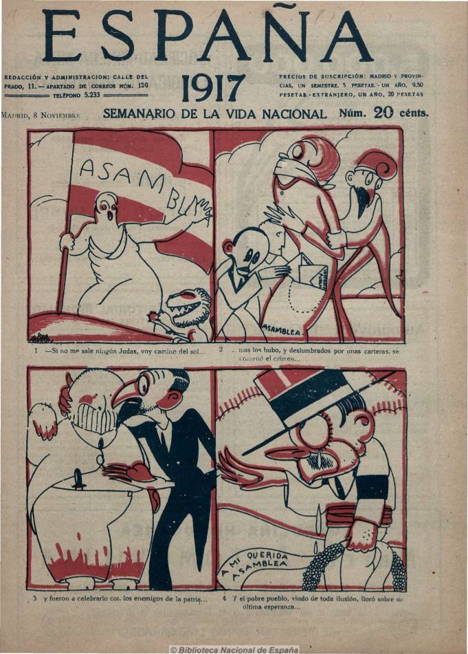 Caricature of Francesc Cambó’s alleged betrayal of the Assembly of Parliamentarians, by Luis...